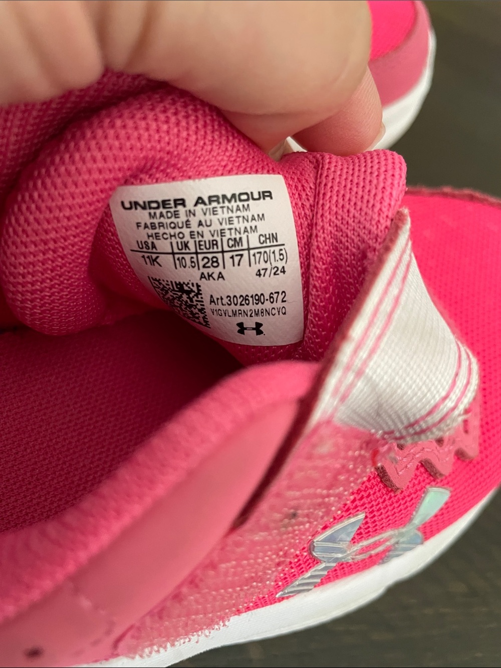 LIKE NEW - Under Armour Kids Pink and White Athletic Sneakers - Picture 6 of 7
